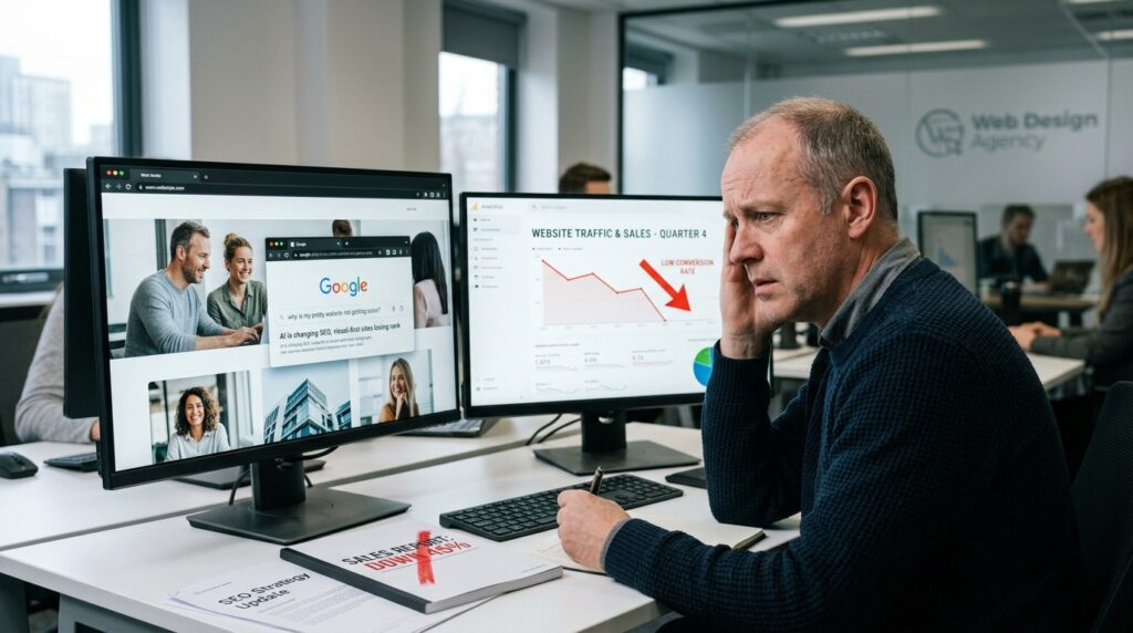 Infográfico mostrando o impacto da IA no Google nos resultados de busca e vendas.
