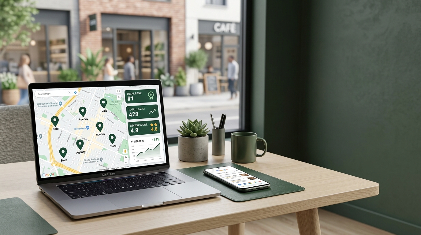 Busca local no Google mostrando empresas aparecendo para clientes na cidade